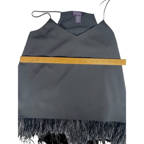 Amaryllis Spaghetti Strap Feather Trim Blouse Black Size M - Picture 5 of 5